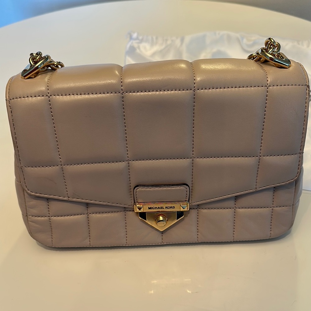 Michael Kors Creamy Pink Quilted Shoulder Bag with Gold Hardware